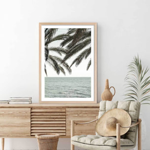 Poster plage tropicale secrète Affiche + cadre en bois - Chêne
