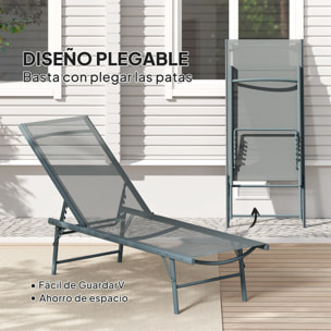 Pack de 2 Tumbonas Jardín Exterior Tumbonas Plegables Reclinables en 5 Posiciones con Estructura Metálica y Asiento de Malla Transpirable para Playa Piscina 164x54x84 cm Gris Claro