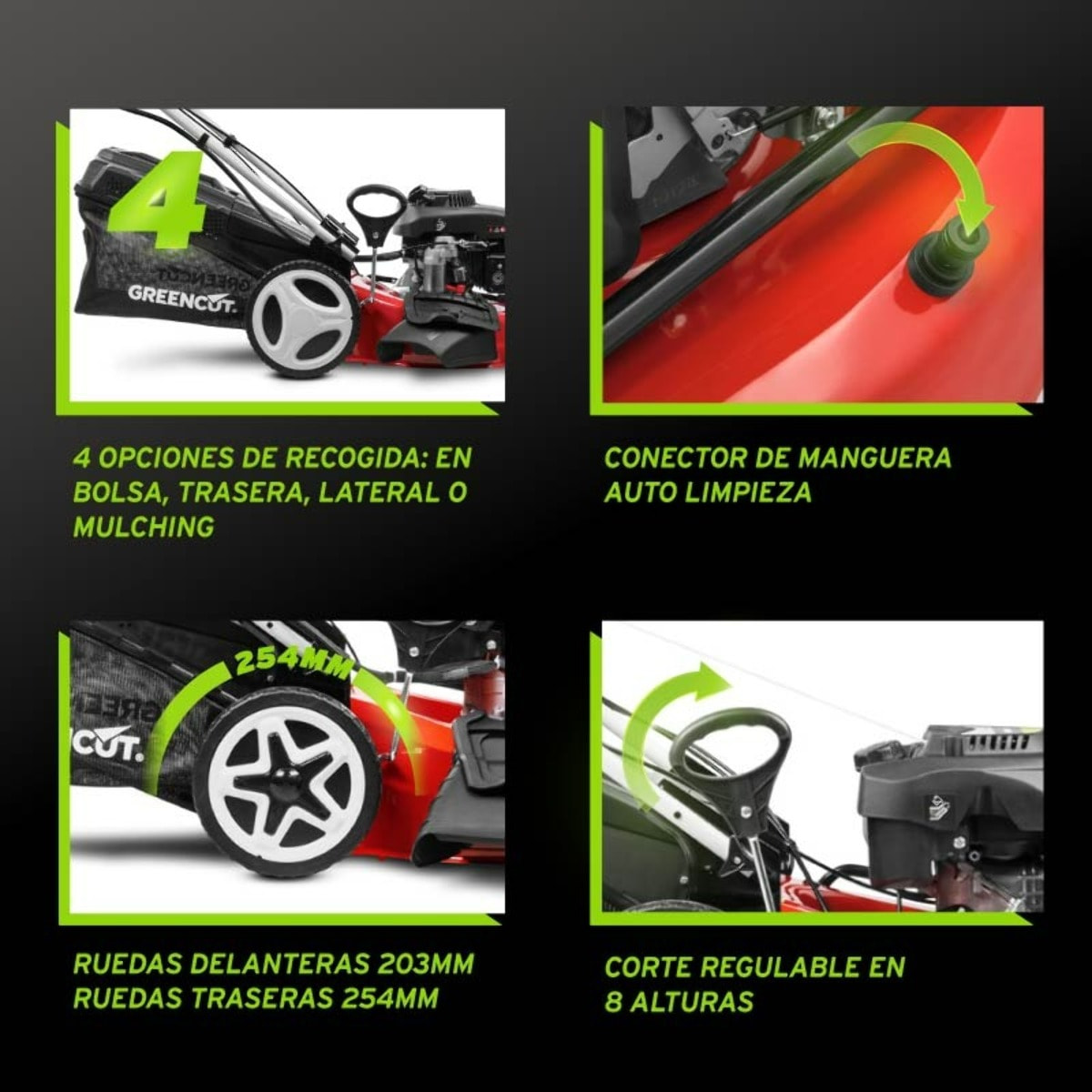 Cortacesped gasolina 21" autopropulsado 173cc 7.5cv con Mulching - Greencut GLM880X