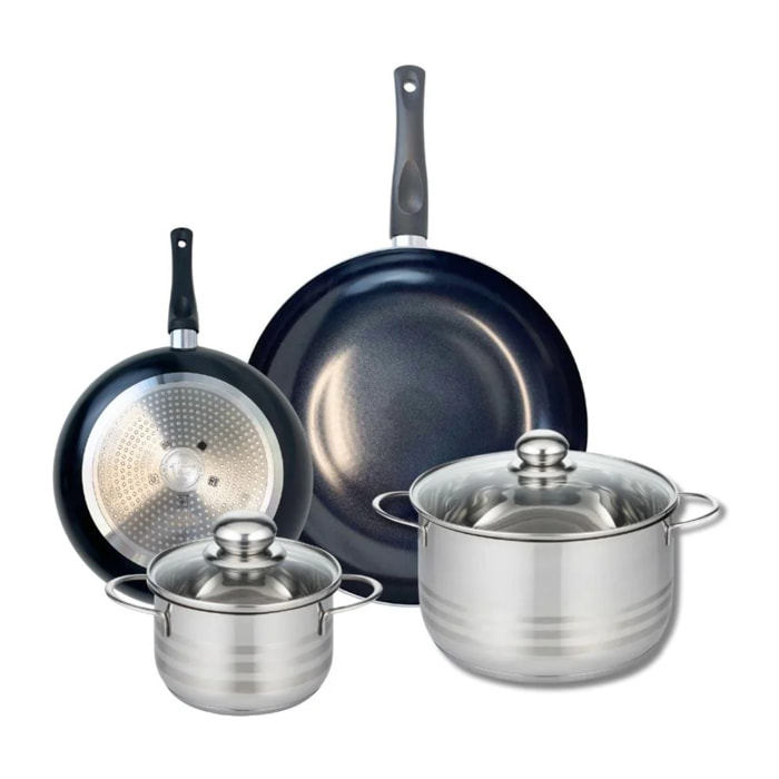 Ensemble de 2 Poêles de cuisson 20 et 28 cm et 2 faitouts 14 et 20 cm Elo Prima Brillant