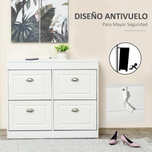 Mueble Zapatero de 4 Puertas Zapatero Estrecho con Estantes Ajustables y Extraíbles Capacidad de 16 Pares para Pasillo Entrada Recibidor 98x24x83 cm Blanco