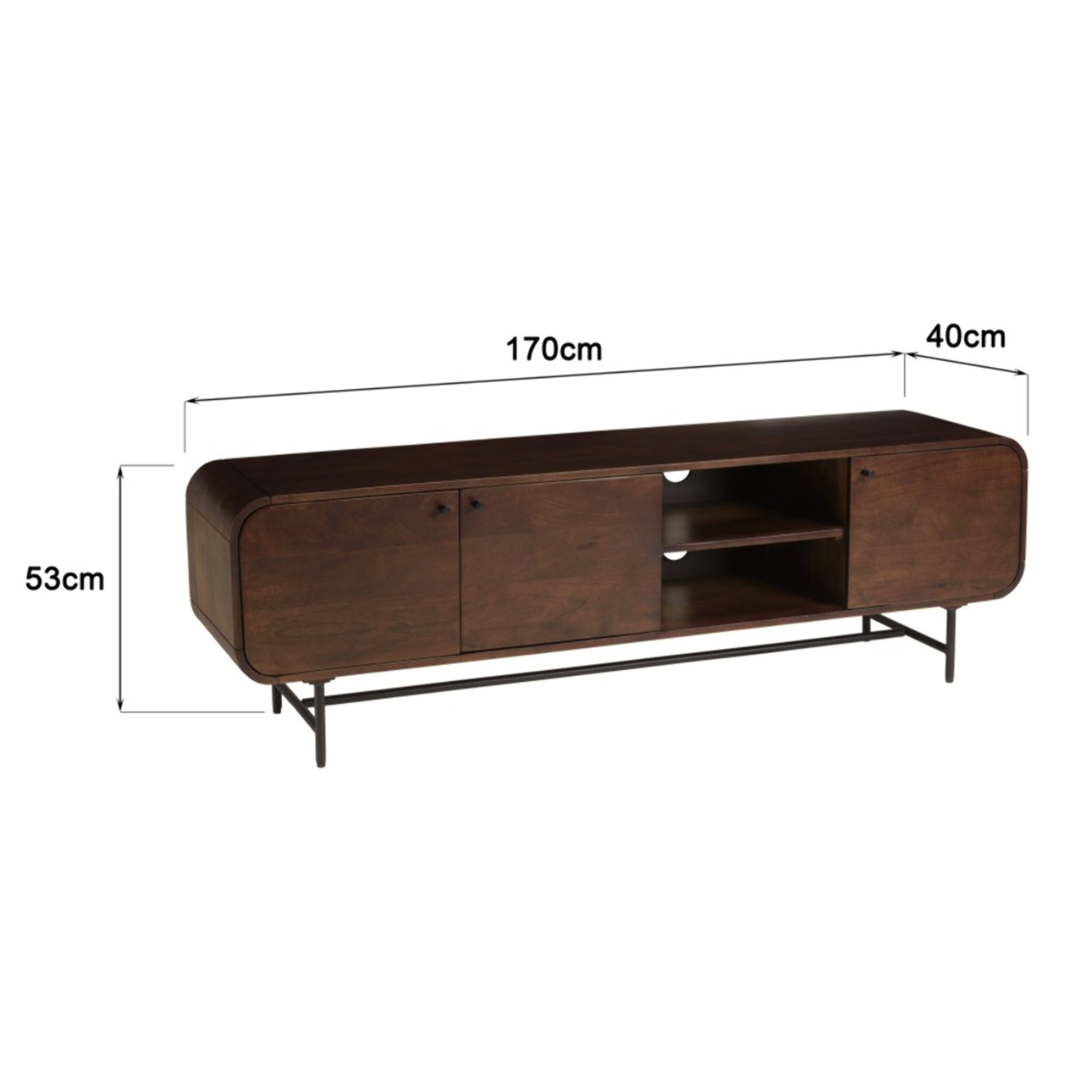 ALIX - Meuble TV design bois foncé et métal noir 3 portes ALIX