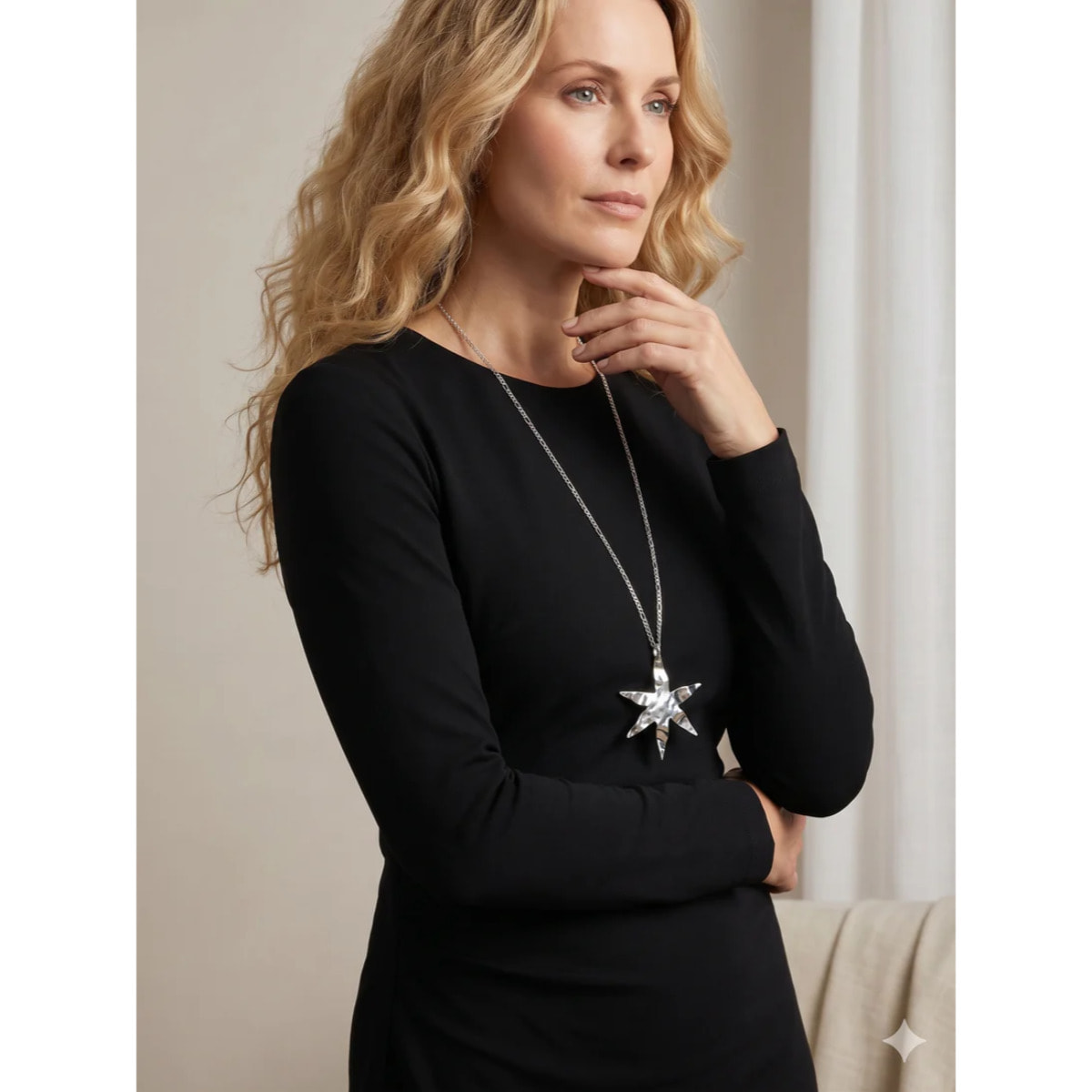 Collar largo en cadena con colgante de estrella XXL laton plata 10µ