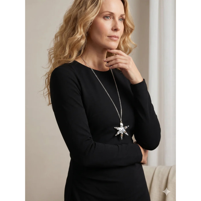 Collar largo en cadena con colgante de estrella XXL laton plata 10µ
