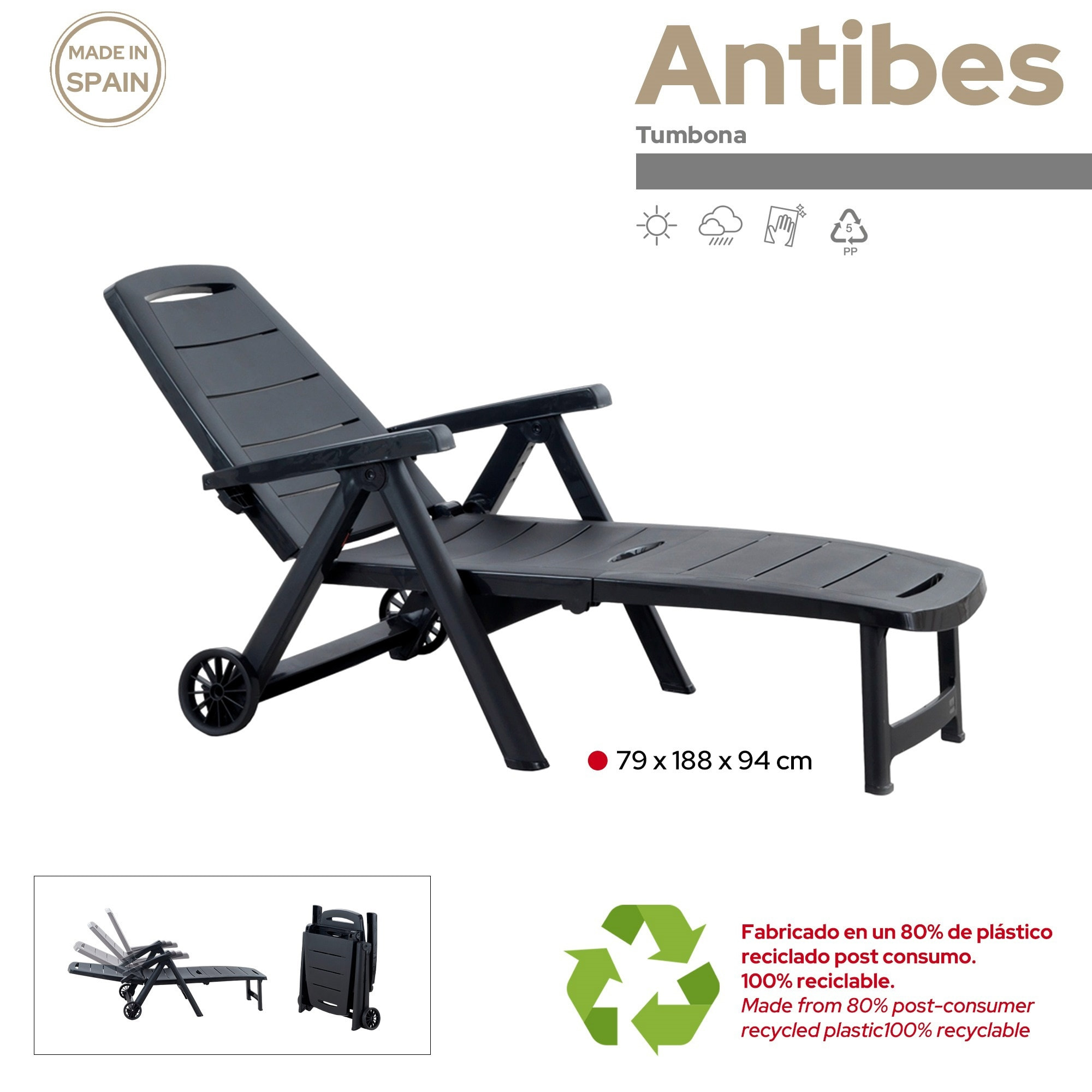 Tumbona de jardín antibes antracita