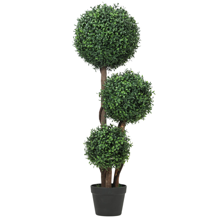 Plante Artificielle topiaire buis 3 boules H.100 cm 3 vrais troncs et lianes