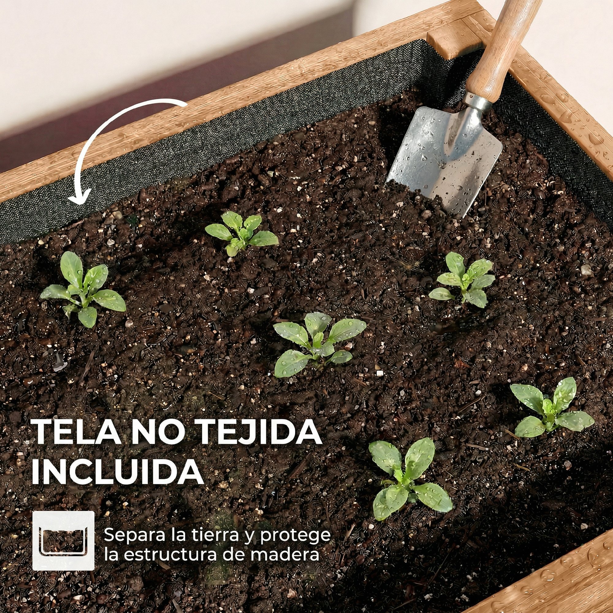 Jardinera de Madera de 4 Niveles, Jardinera Exterior Elevada con Orificios de Drenaje y Tela no Tejida, Macetero para Cultivos, Plantas, Flores, para Terraza, Jardín, 85x45x140 cm, Marrón