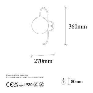 Aplique de pared pantalla transparente, metal , negro, 15x27x36, casquillo E14 Max 15 W