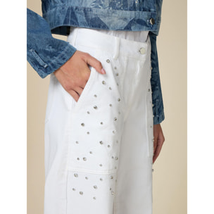 Oltre - Pantalón modelo palazzo con engastes - Blanco