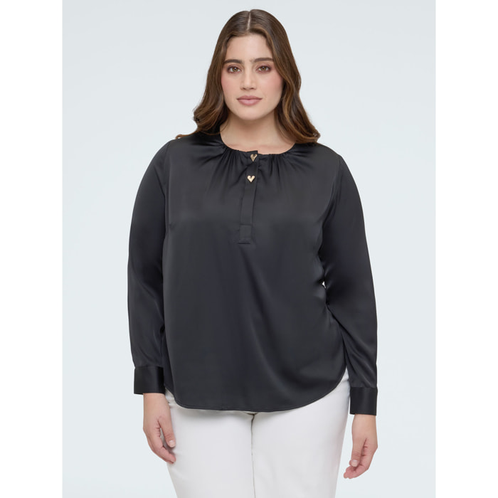 Fiorella Rubino - Blusa in raso con bottoni a forma di cuore - Nero