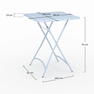 Table de jardin pliante en métal bleu pastel 2 personnes - Yumi