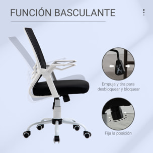 Silla de Oficina Ergonómica Silla Escritorio Giratoria con Altura Ajustable Reposabrazos Abatible Soporte Lumbar Transpirable para Adolescentes Adultos 62,5x55x94-104 cm Negro