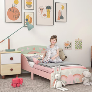 Cama Infantil de Madera 143x77x60 cm Cama para Niños de 3-6 Años con Barreras de Protección y Estampados Carga Máx. 40 kg Mueble de Dormitorio Moderno Rosa