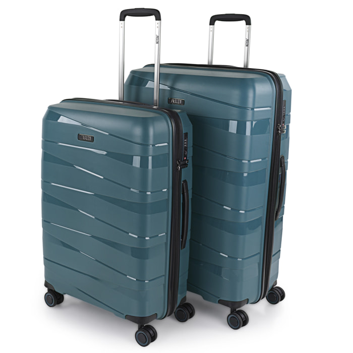 Juego De Maletas Rígidas Pp Jaslen Stuttgart Azul Metalico