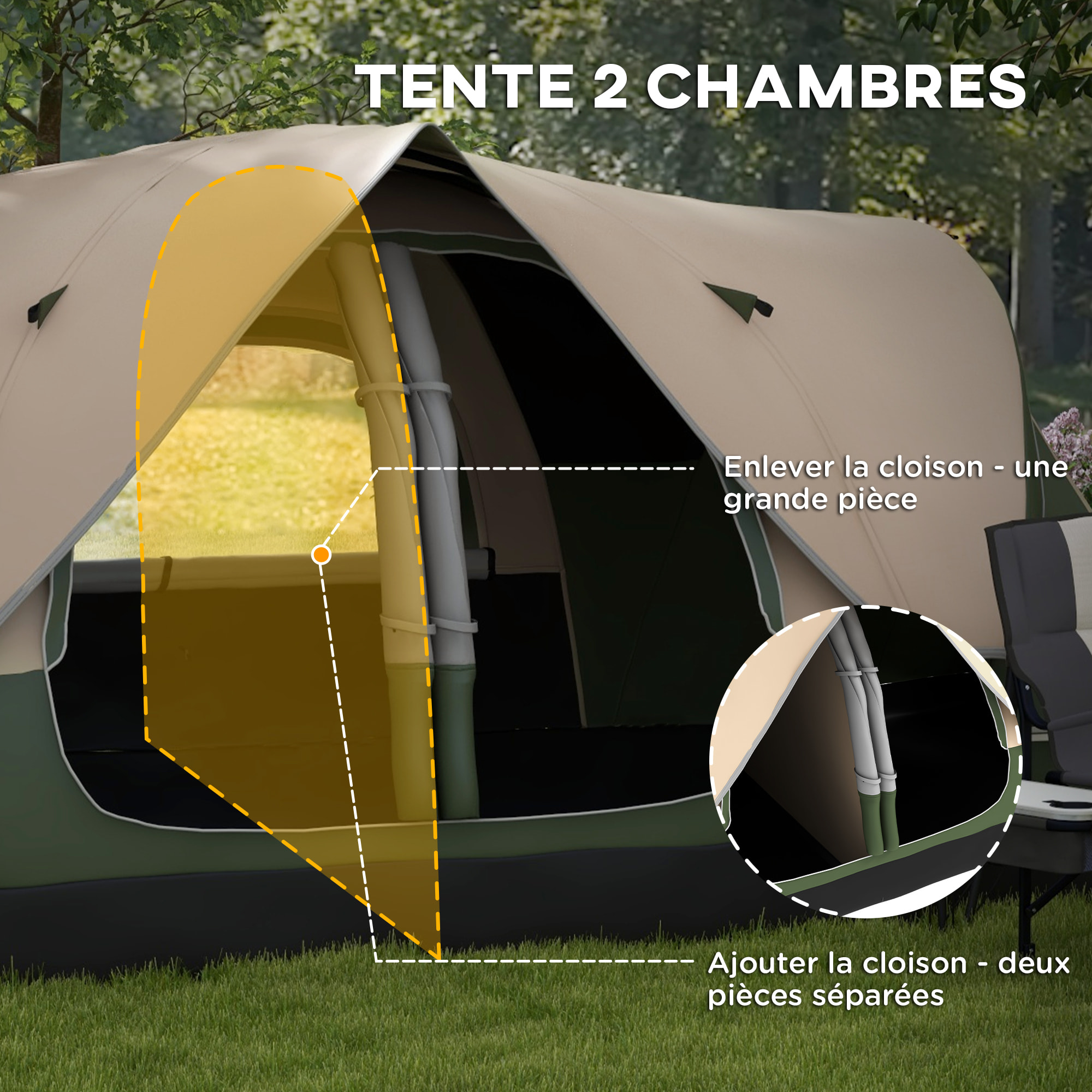 Tente de camping familiale 6-8 pers. double toit étanche 2 000 mm moustiquaire sac de tranport vert