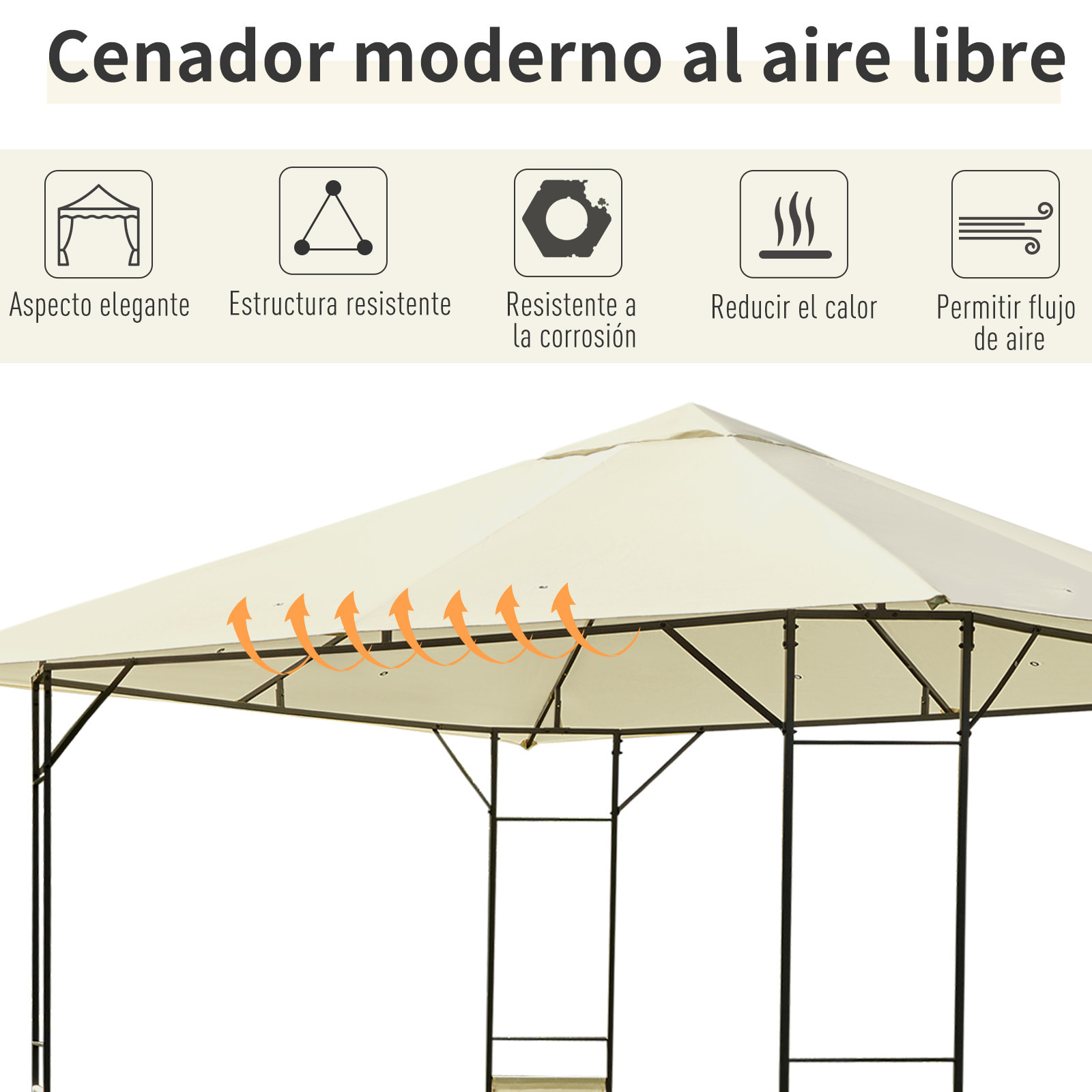 Carpa Cenador Jardín de Acero y Poliéster 3x3x2,6 m Crema