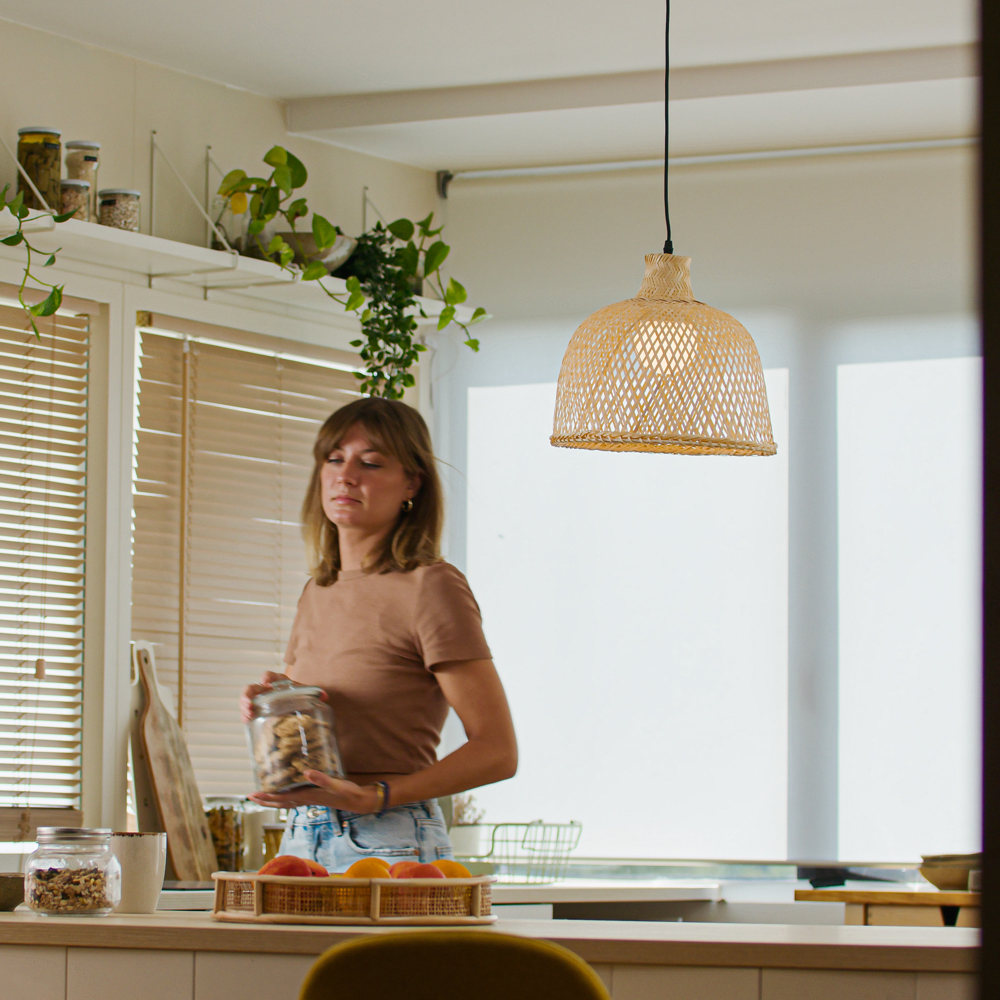 FORLIGHT Riba - Lámpara Colgante De Techo De Ratán Natural - Lámpara De Techo Moderna De E