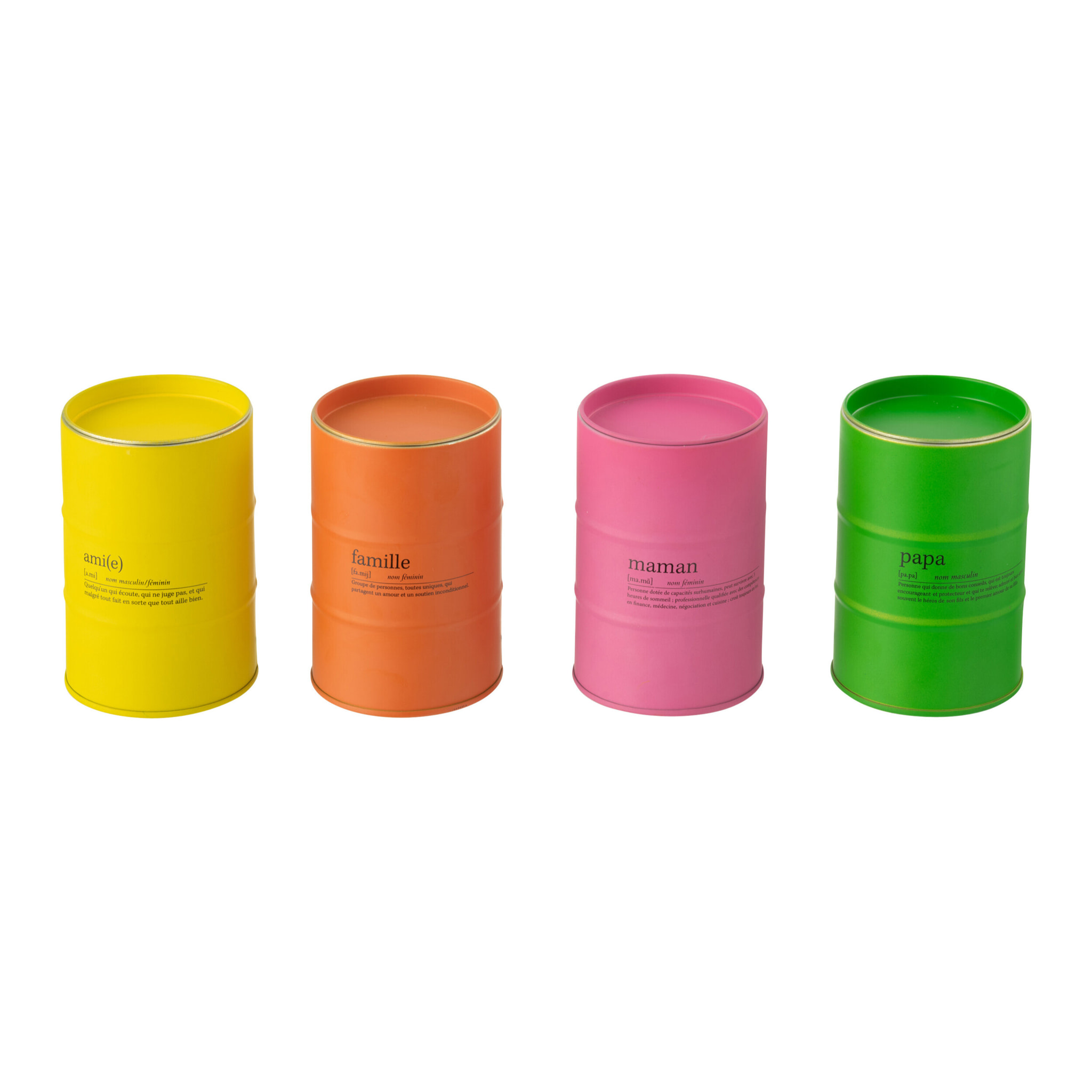 J-Line bougie parfumée Famille Citation Anglais/Français - Mimosa & Rose - mix - 50H - 4 pcs