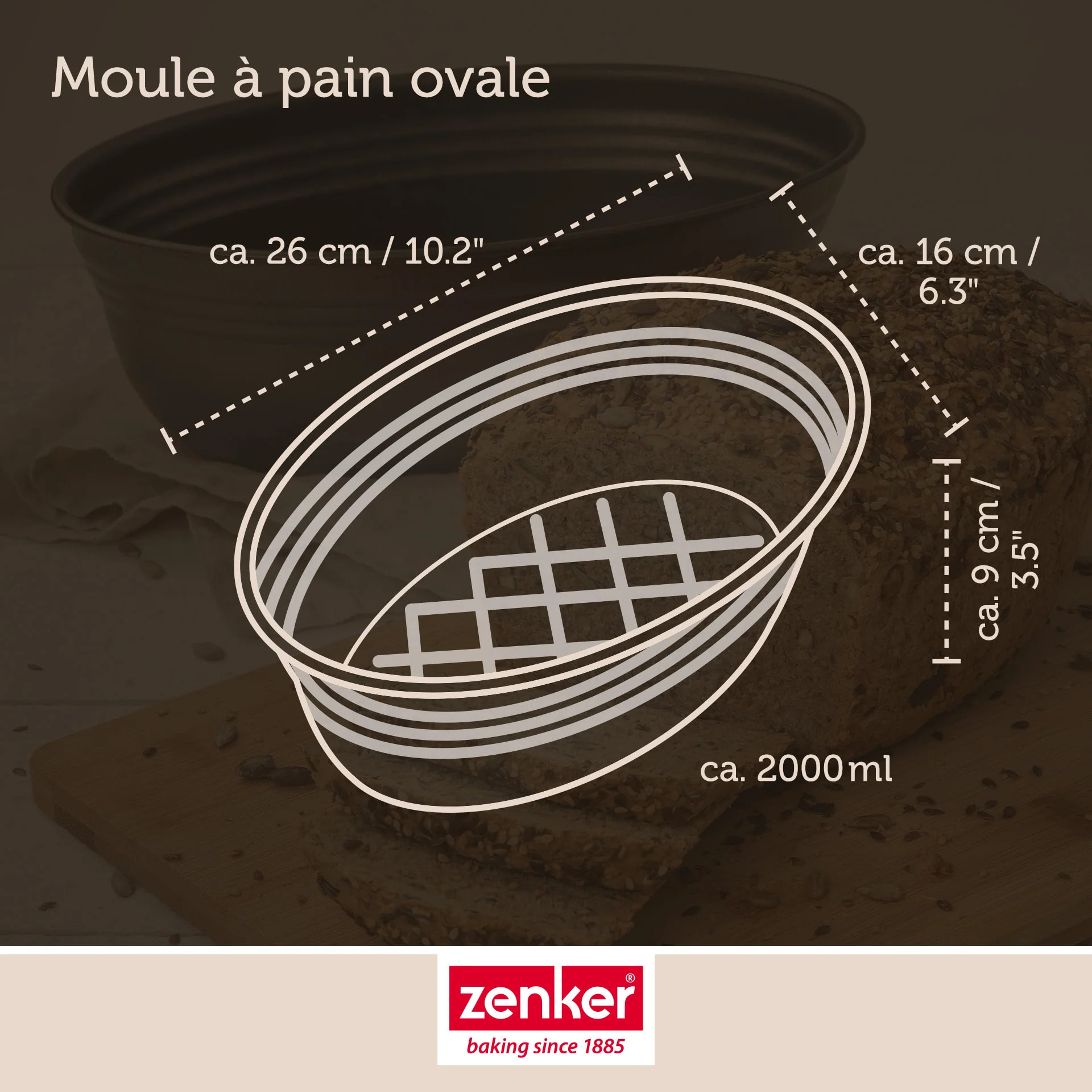 Set pâtisserie avec moule à pain ovale 26 cm, 2 bols à mixer, verre mesureur et spatule Zenker