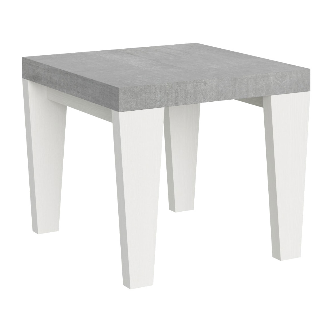 Mesa extensible 90x90/246 cm Spimbo Mix tapa Cemento patas Fresno Blanco