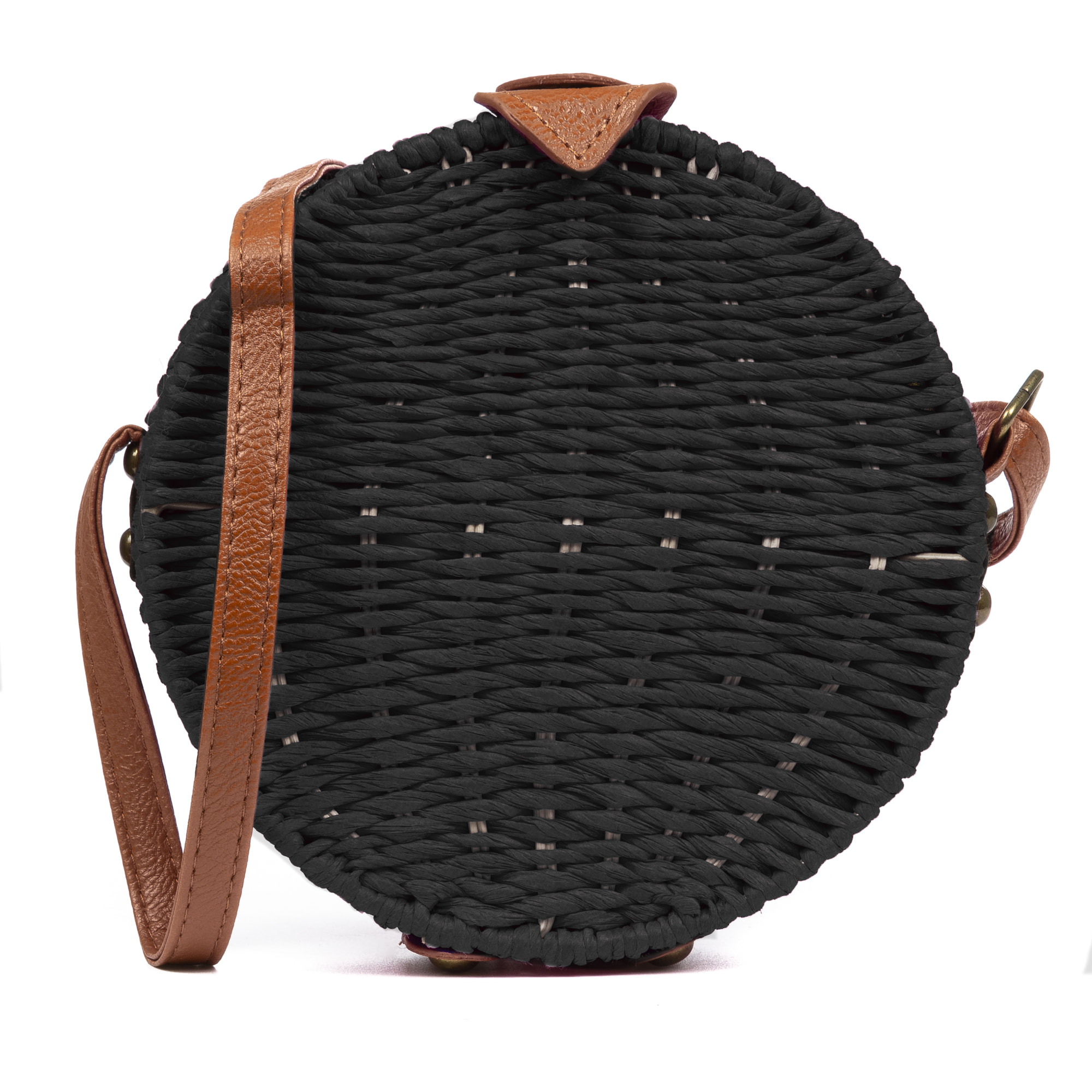 IRIA QUINTANA Borsa a tracolla da donna Cuneo. Tessuto Paglia Pelle Sintetica PU 18x4x18 Cm. Colore nero