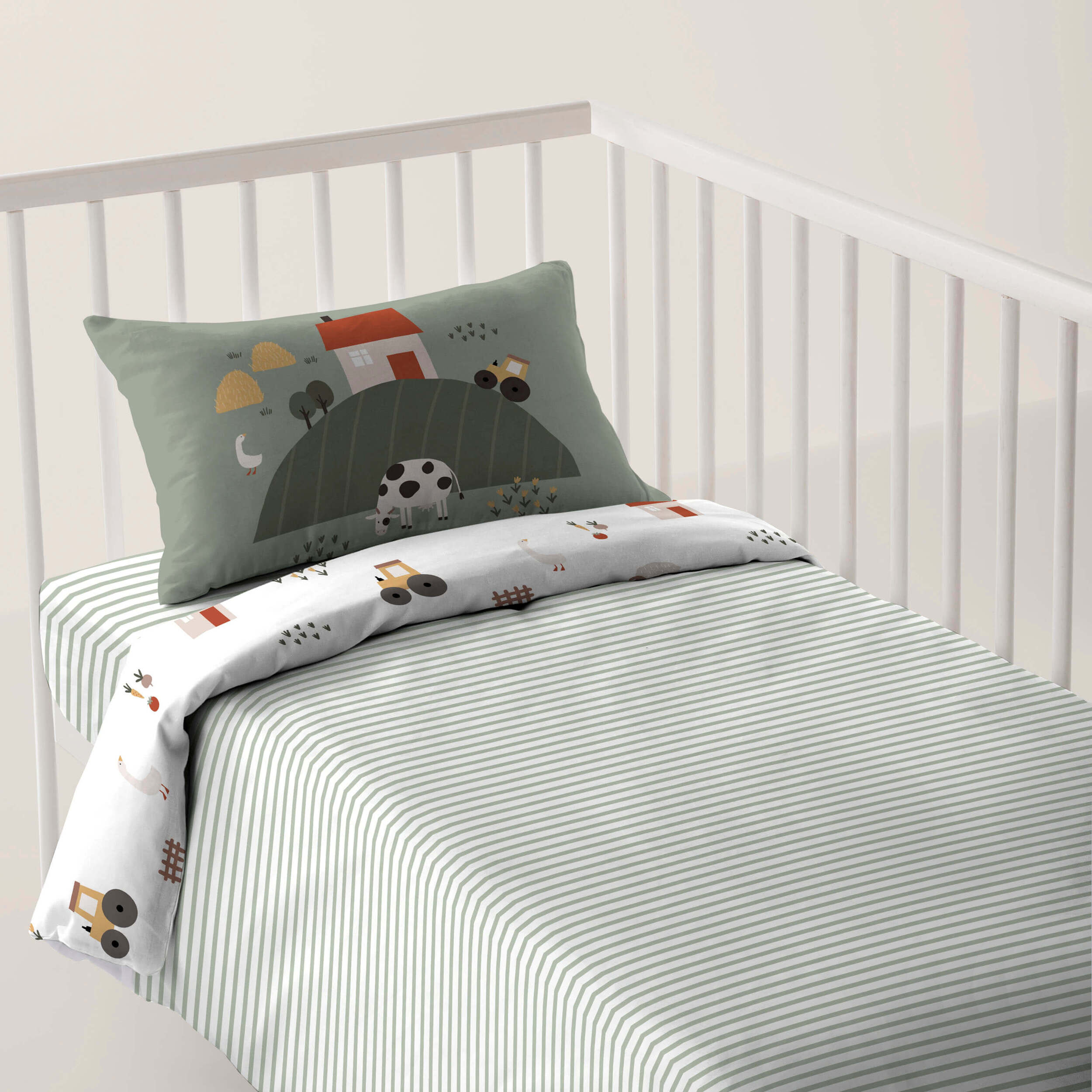 Cool Kids - Funda Nórdica Estampada - Reversible - Infantil - Cierre Solapa - 100% Algodón - Incluye 1 Funda de Almohada - Cuna/Maxicuna - Farm Life