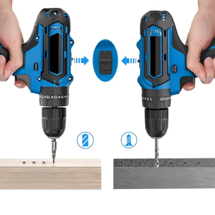 Cacciavite elettrico e trapano, con batteria, set di accessori e valigetta