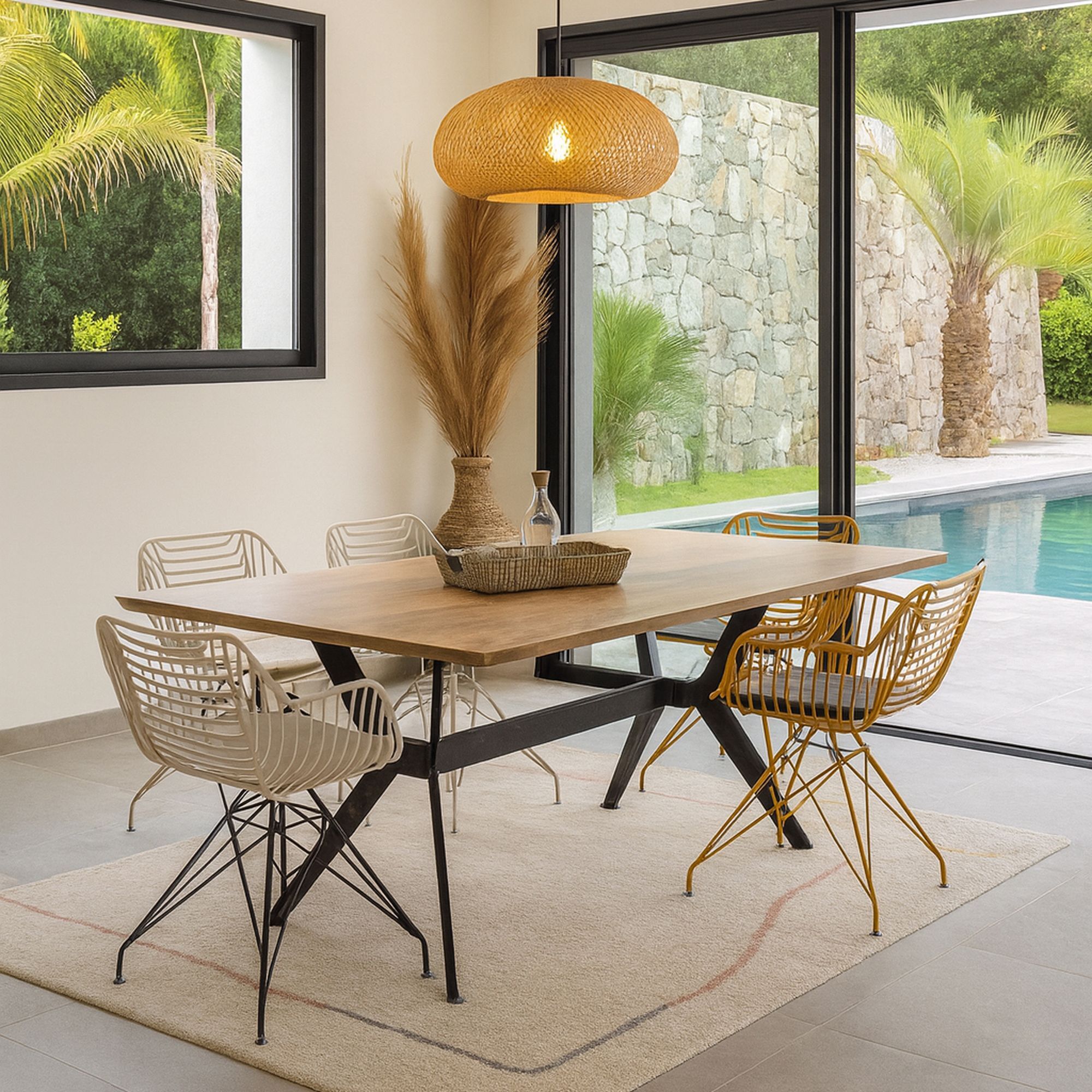 Table en bois d'acacia et pieds en métal noir 180cm KAYAPO