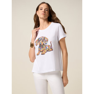 Oltre - Camiseta con estampado y aplicaciones - Blanco