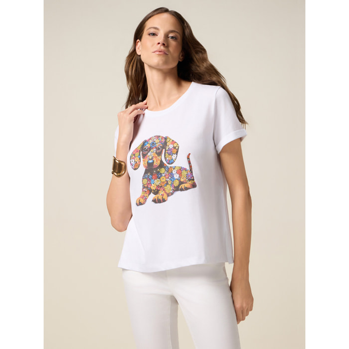 Oltre - Camiseta con estampado y aplicaciones - Blanco