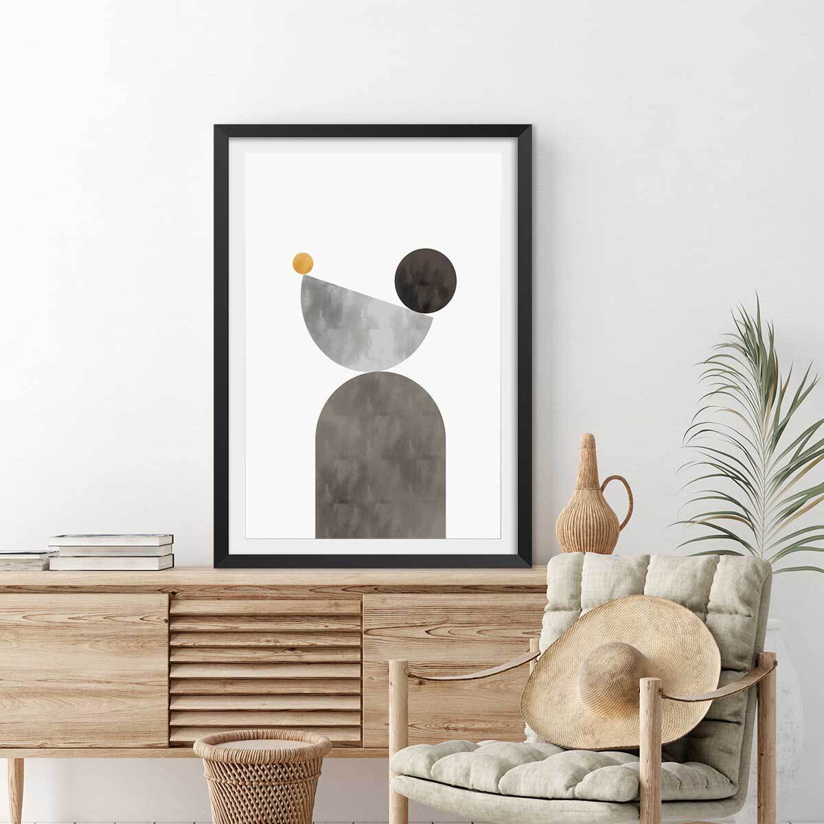 Affiche Lévitation courbe beige Affiche + cadre en bois - Noir