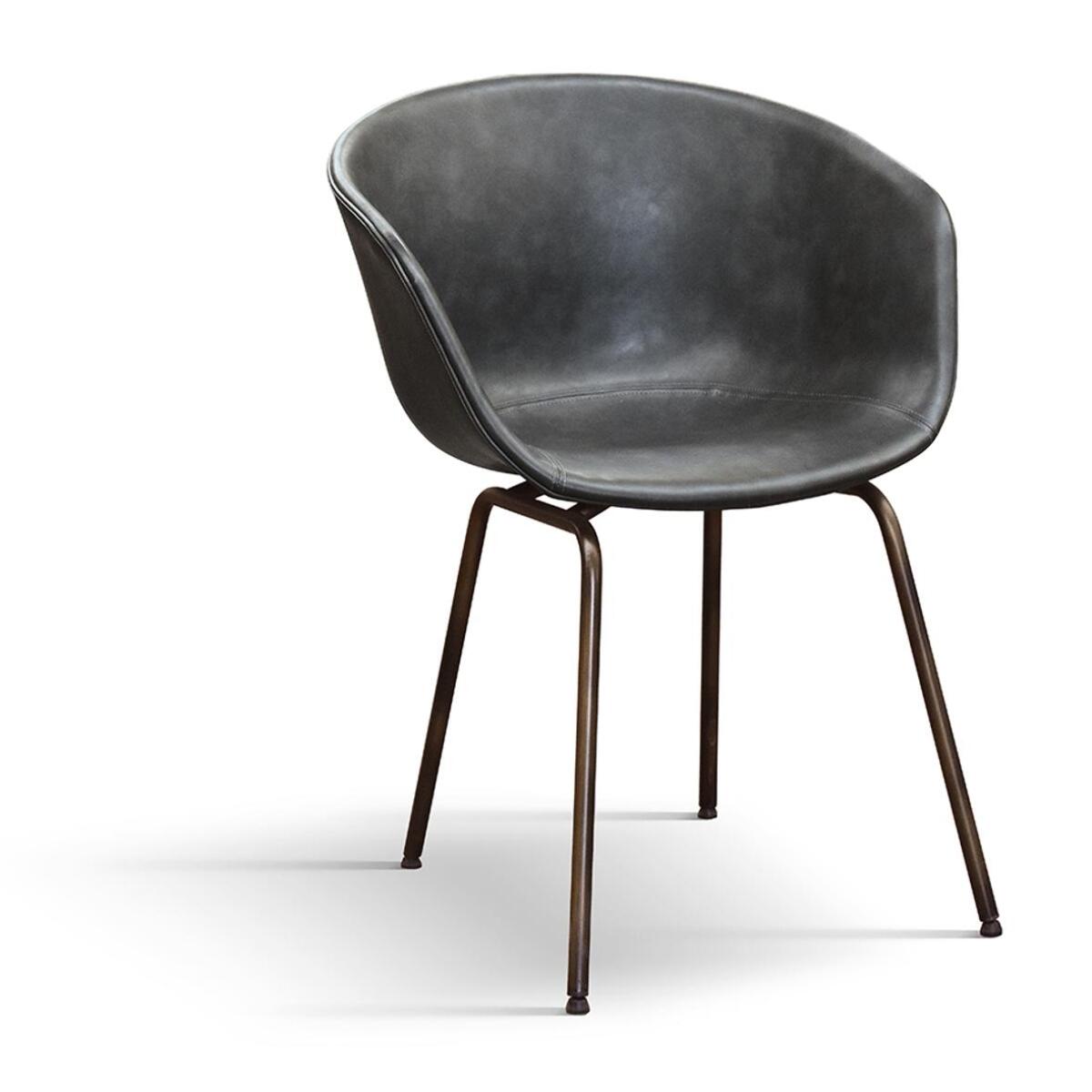 Set di 4 sedie COPENAGHEN rivestite in ecopelle antracite e gambe in metallo nero