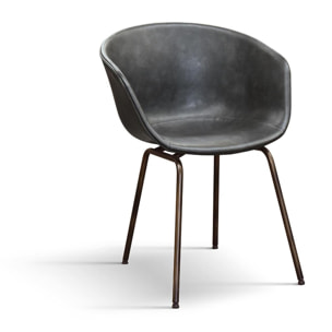Set di 4 sedie COPENAGHEN rivestite in ecopelle antracite e gambe in metallo nero