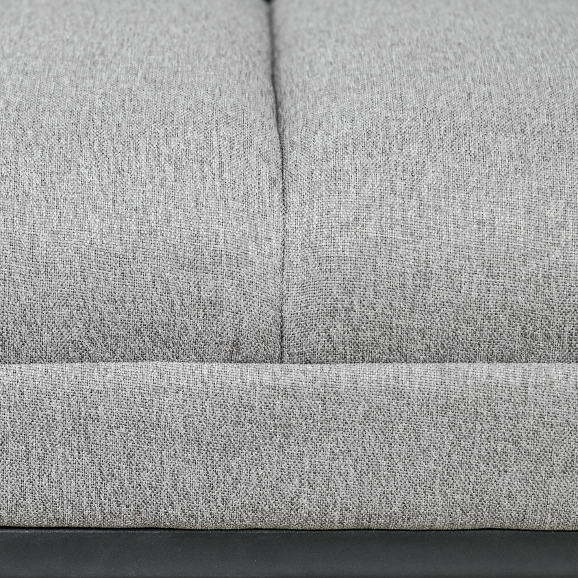 Banc bout de lit épais coussin matelassé grand confort acier noir tissu toucher lin gris clair