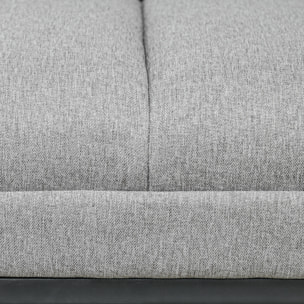 Banc bout de lit épais coussin matelassé grand confort acier noir tissu toucher lin gris clair