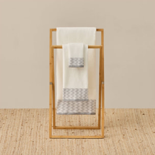 Toalla baño rizo algodón cenefa zigzag Etgrito color blanco 100% Algodón
