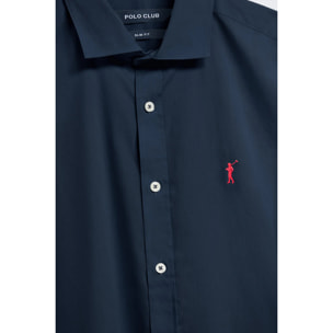 Camisa slim de popelín azul marino con logo bordado Rigby Go