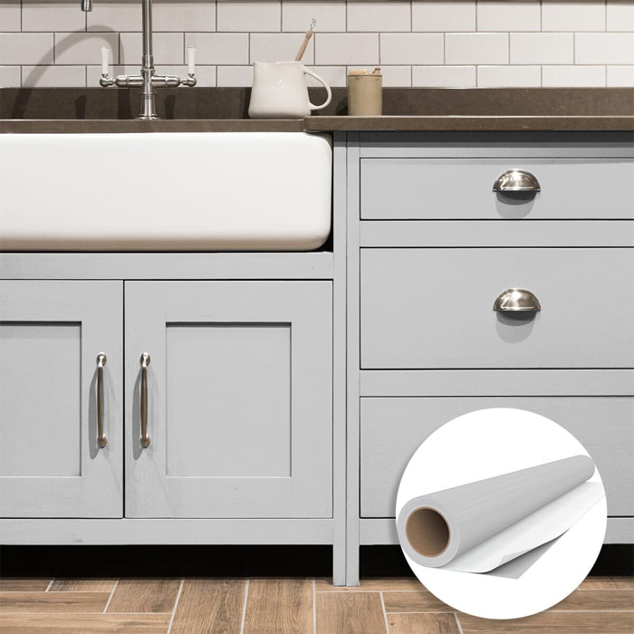 Rouleau adhésif décoratif Vinyle au Mètre - Gris clair - Sticker Lavable Imperméable Mur Cuisine Meubles