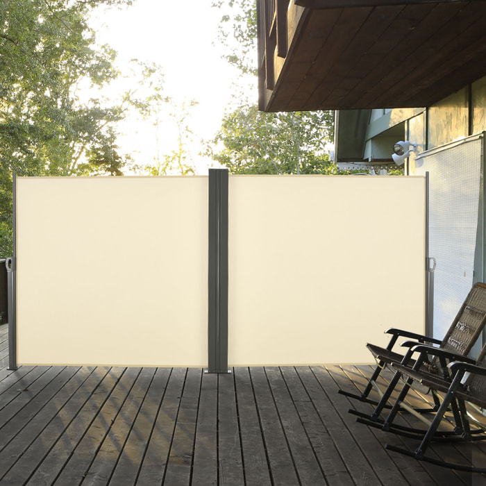 Double store latéral brise-vue paravent rétractable dim. 6L x 1,60H m polyester anti-UV haute densité crème