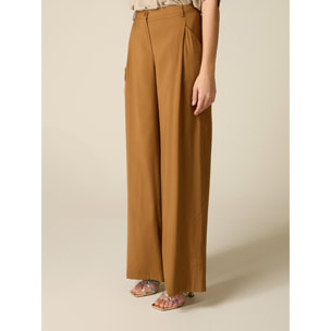 Oltre - Pantaloni palazzo misto viscosa - Marrone