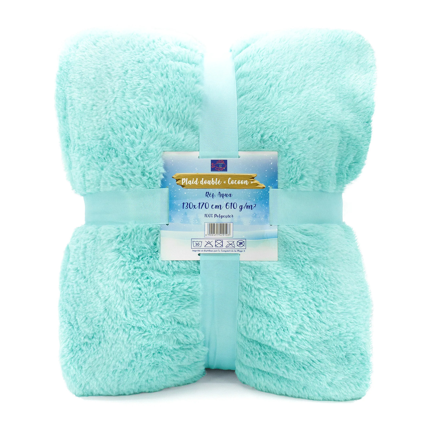Plaid imitation "Lapin" - Cocoon Aqua - 610g/m²