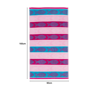 Telo Mare Spugna Jacquard Spiaggia Disegno Fish Pois