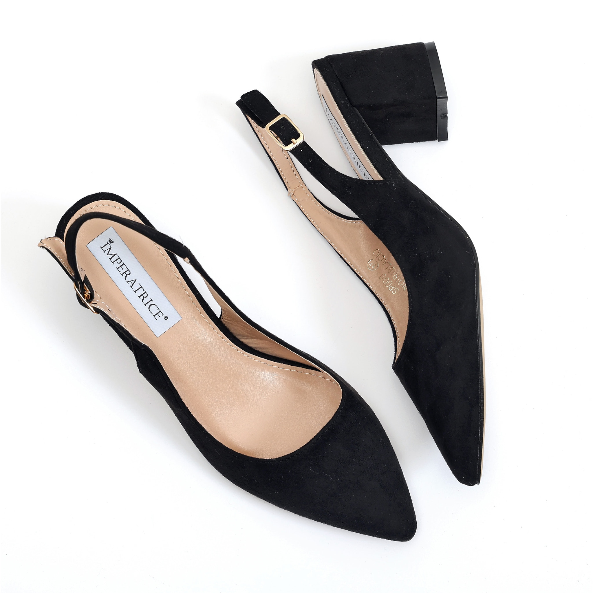 Dècolletè slingback in simil camoscio con tacco comodo quadrato