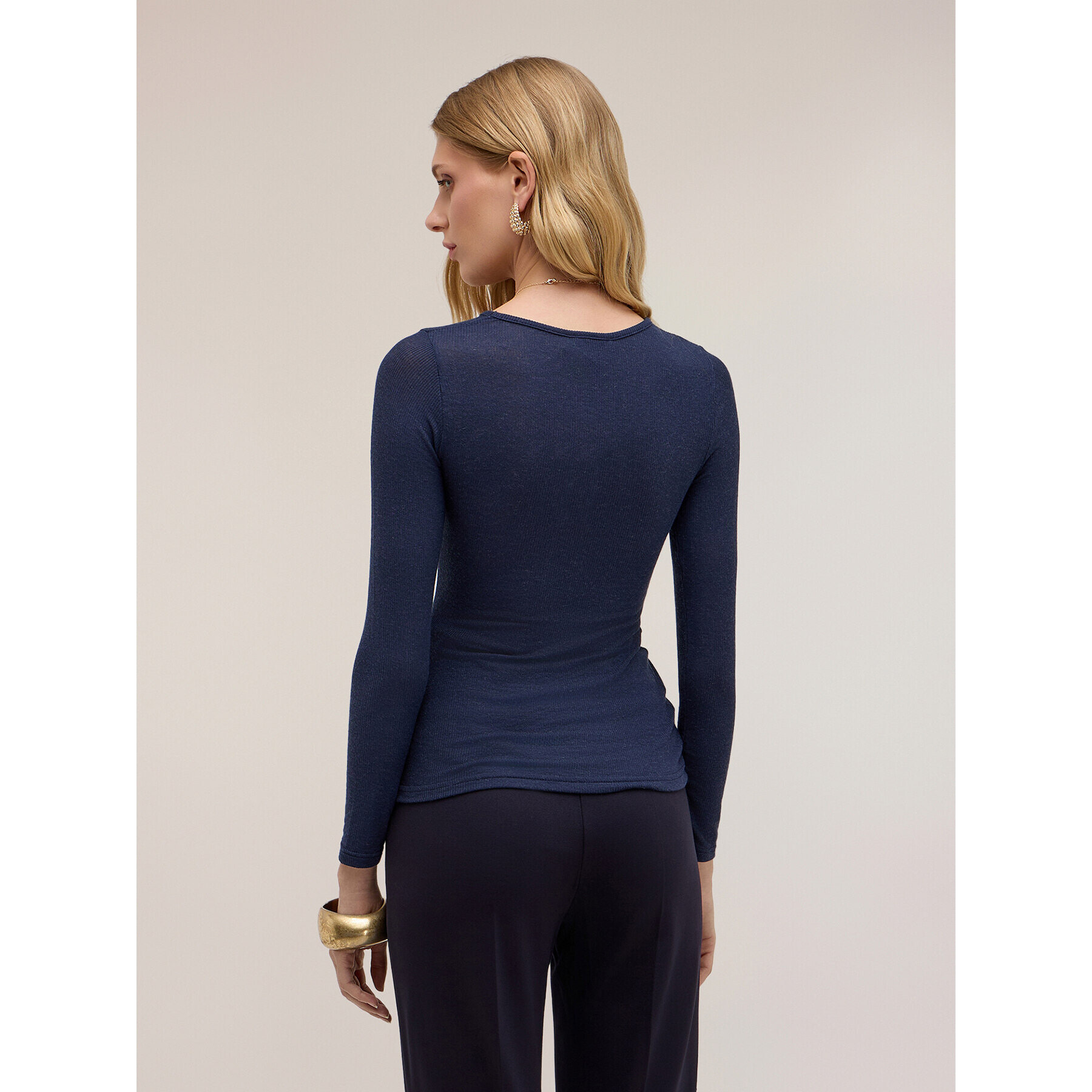 Motivi - T-shirt a coste in misto modal - Blu