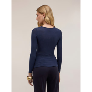 Motivi - T-shirt a coste in misto modal - Blu