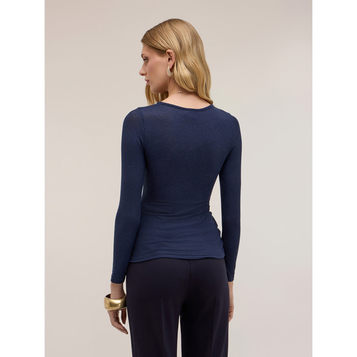 Motivi - T-shirt a coste in misto modal - Blu