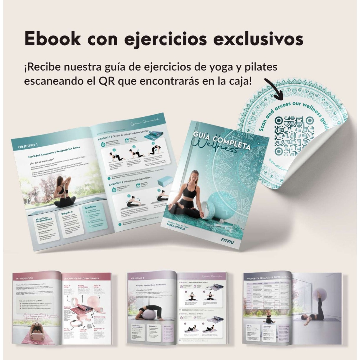 Kit de Yoga y Pilates LILA 5 accesorios con esterilla, bloque, pelota, rueda y correa