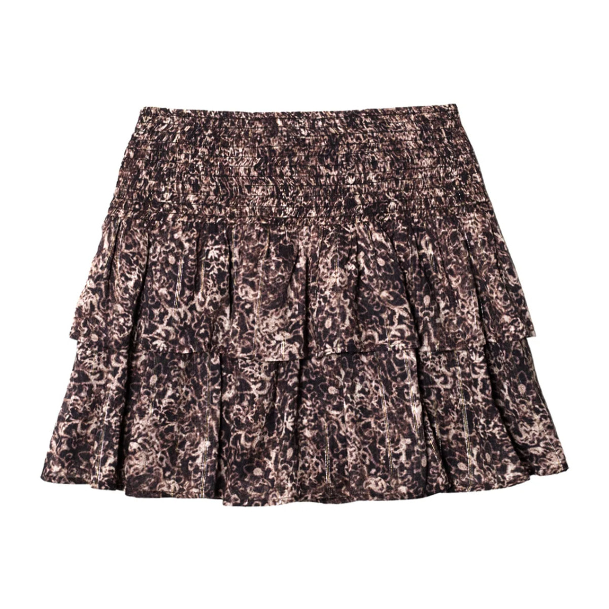 Mini falda estampada con nido de abeja y doble volante