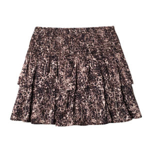 Mini falda estampada con nido de abeja y doble volante