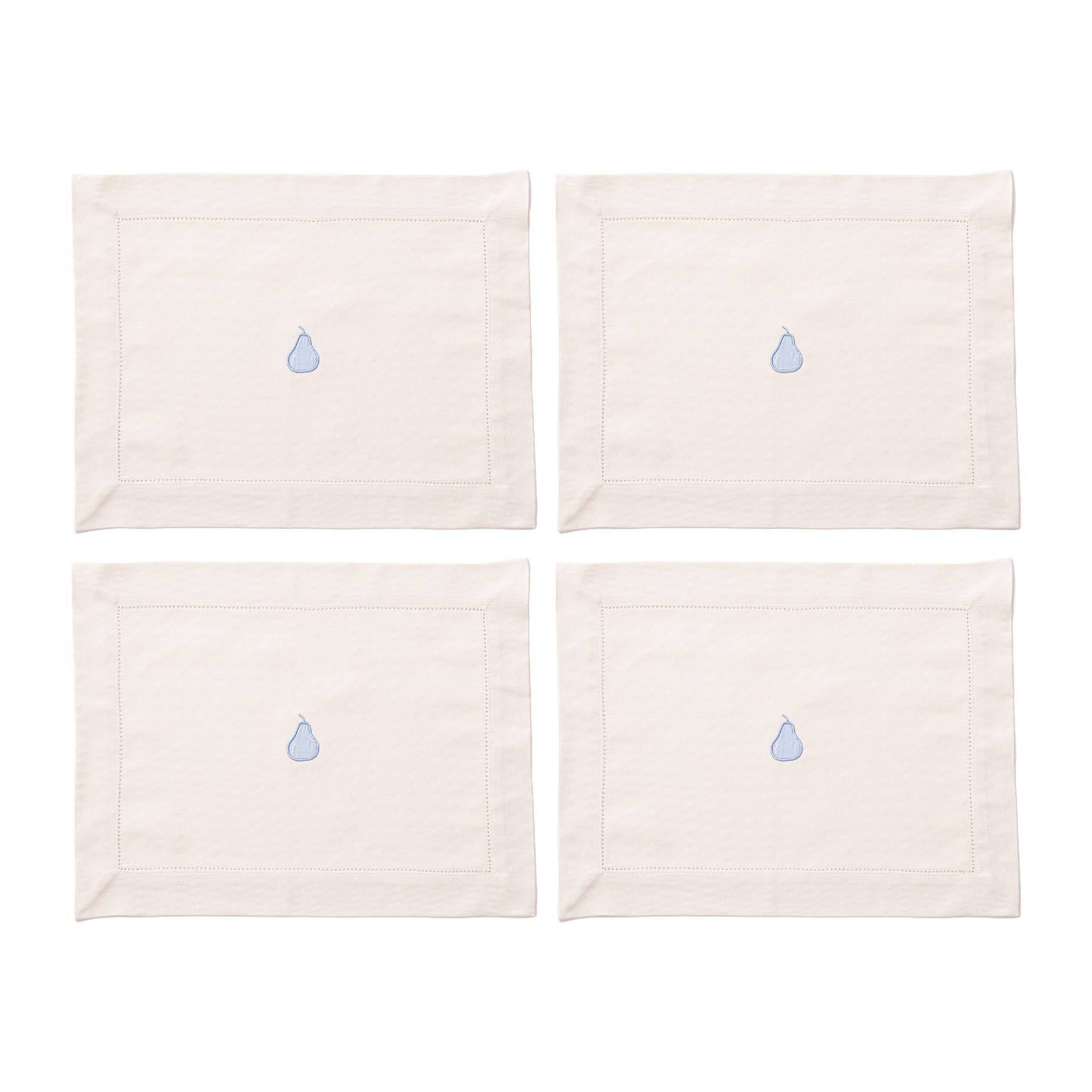 Juego de 4 manteles individuales 45x35cm 180gsm en algodón crema con pera azul benetton